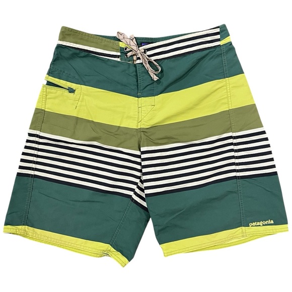 Patagonia Striped Wavefarer Board Shorts Swimwear Size 32 Zip Pocket - Picture 1 of 4